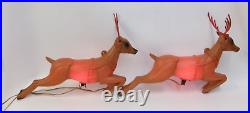 Pair of Vintage Poloron 21 Santa's Reindeer Lighted Christmas Blow Molds