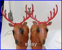 Pair of Vintage Poloron 21 Santa's Reindeer Lighted Christmas Blow Molds