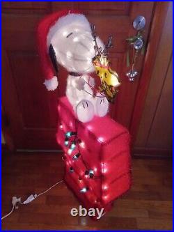 Peanuts Snoopy On House with Woodstock 3ft Pre Lit Light Yard Up Decoration Tinsel