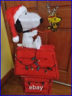 Peanuts Snoopy On House with Woodstock 3ft Pre Lit Light Yard Up Decoration Tinsel