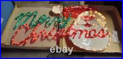 RARE 90's Mr Christmas 48x25 MERRY CHRISTMAS Lg Santa Face WORKS PERFECT