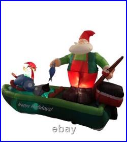 RARE Christmas Santa And Elf Fishing Boat Inflatable Airblown Blow Up #2205