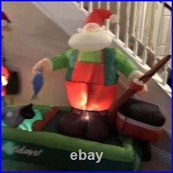 RARE Christmas Santa And Elf Fishing Boat Inflatable Airblown Blow Up #2205