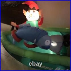 RARE Christmas Santa And Elf Fishing Boat Inflatable Airblown Blow Up #2205