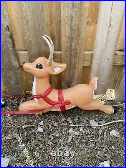 RARE Grand Venture Santa Claus Sleigh Reindeer Christmas Blow Mold With Rudolph