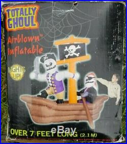 RARE! Inflatable Airblown Pirate Ship Boat Skeleton Halloween Blow Up Light