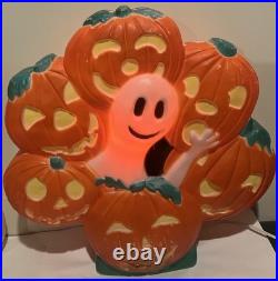 RARE VTG Don Featherstone Halloween Union Blow Mold Ghost Pumpkin Patch Wreath