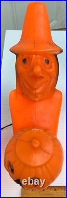 RARE Vintage 1970s Blow Mold Orange Witch Holding a Small Pumpkin AAA2903