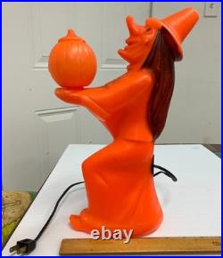 RARE Vintage 1970s Blow Mold Orange Witch Holding a Small Pumpkin AAA2903