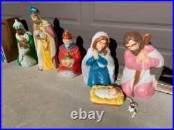 RARE Vintage Blow mold Nativity 9pc Large Set Indoor Outdoor Christmas