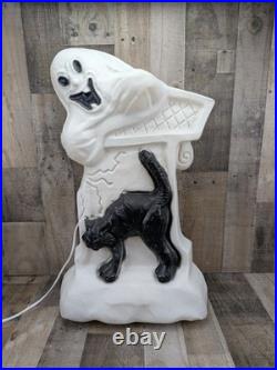 RARE Vintage Halloween Blow Mold Tombstone Ghost Black Cat Drainage Industries