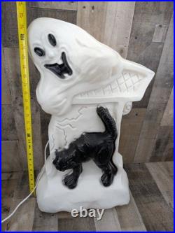 RARE Vintage Halloween Blow Mold Tombstone Ghost Black Cat Drainage Industries