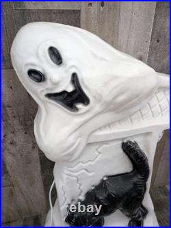 RARE Vintage Halloween Blow Mold Tombstone Ghost Black Cat Drainage Industries