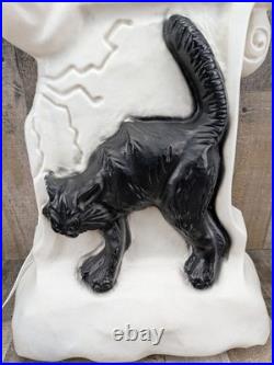 RARE Vintage Halloween Blow Mold Tombstone Ghost Black Cat Drainage Industries