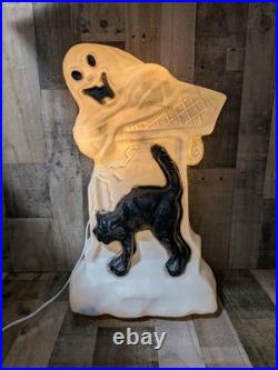 RARE Vintage Halloween Blow Mold Tombstone Ghost Black Cat Drainage Industries