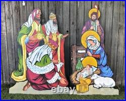 RARE Vintage LARGE 52 Life-Size Wood Outdoor Indoor Nativity Scene Set VTG Noel