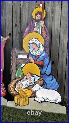 RARE Vintage LARGE 52 Life-Size Wood Outdoor Indoor Nativity Scene Set VTG Noel