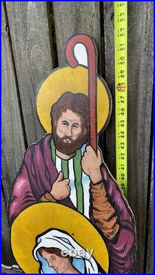 RARE Vintage LARGE 52 Life-Size Wood Outdoor Indoor Nativity Scene Set VTG Noel