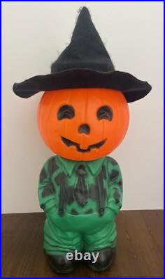 RARE Vintage Mr. Blinky Farmer Jack O Lantern Blow Mold Halloween With Hat