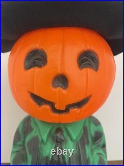 RARE Vintage Mr. Blinky Farmer Jack O Lantern Blow Mold Halloween With Hat