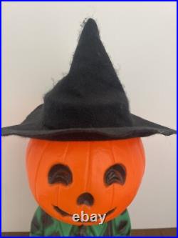 RARE Vintage Mr. Blinky Farmer Jack O Lantern Blow Mold Halloween With Hat