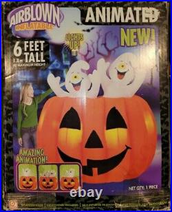 READ! Gemmy 6 foot Inflatable Airblown Animated Halloween Ghosts & Pumpkin
