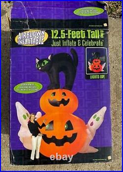 Rare 2004 Gemmy 12.5 ft Halloween Inflatable VIDEO Black Cat Ghosts Pumpkins Box