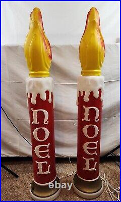 Rare 2 Vintage Empire Blow Mold NOEL Christmas Candles Orange and Yellow Flame