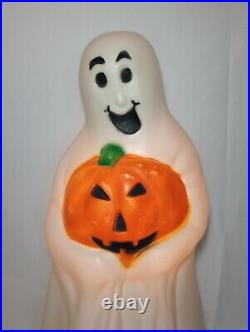 Rare Drainage Halloween Blow Mold Ghost with Pumpkin Yard Decoration 30 in
