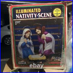 Rare Empire Illuminated Blow Mold 3 Piece Nativity Set Outdoor Scene with Box