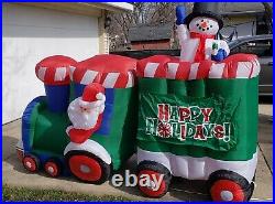 Rare Gemmy ANIMATED LIGHTED Airblown Inflatable Train with POP UP Snowman VIDEO
