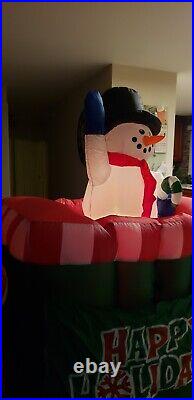 Rare Gemmy ANIMATED LIGHTED Airblown Inflatable Train with POP UP Snowman VIDEO