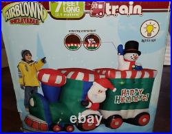 Rare Gemmy ANIMATED LIGHTED Airblown Inflatable Train with POP UP Snowman VIDEO