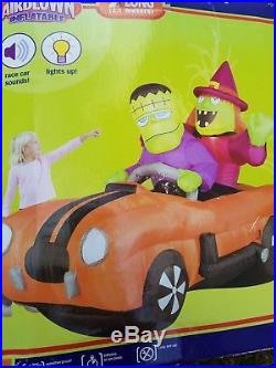 Rare Gemmy Airblown inflatable Halloween Frankenstein and Witch car with sound