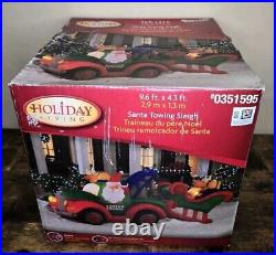 Rare Gemmy Santa Towing Sleigh Christmas Inflatable Tow Truck 9.6 x 4.3 Ft