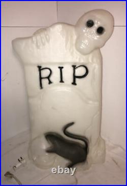 Rare Halloween TPI RIP Tombstone Skeleton Rat Blow Mold Light Yard Decor Grave
