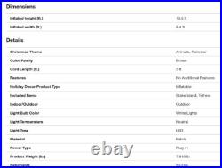 Rare New Giant 10.5 Ft Tall Christmas Led Fuzzy Reindeer Inflatable By Gemmy