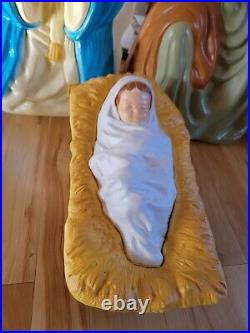 Rare Santas Best Blow Mold Nativity Set 3 Mary Joseph Baby Vintage Christmas