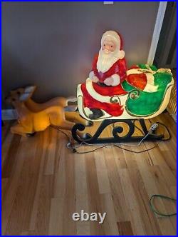 Rare TPI Santa Sleigh Sled Blow Mold 2 Reindeer Christmas Decor Vintage Large