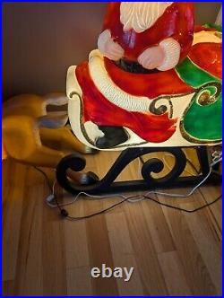 Rare TPI Santa Sleigh Sled Blow Mold 2 Reindeer Christmas Decor Vintage Large