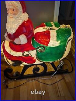 Rare TPI Santa Sleigh Sled Blow Mold 2 Reindeer Christmas Decor Vintage Large