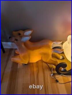 Rare TPI Santa Sleigh Sled Blow Mold 2 Reindeer Christmas Decor Vintage Large