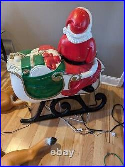 Rare TPI Santa Sleigh Sled Blow Mold 2 Reindeer Christmas Decor Vintage Large