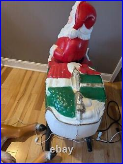 Rare TPI Santa Sleigh Sled Blow Mold 2 Reindeer Christmas Decor Vintage Large