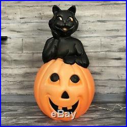 Rare Vintage Halloween Blow Mold Black Cat On Pumpkin 1993 Carolina Enterprises
