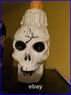 Rare Vintage Halloween Blow Mold Skeleton Skull With Candle