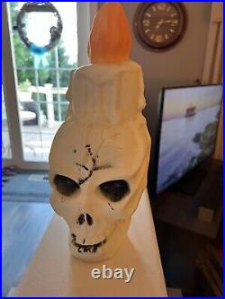 Rare Vintage Halloween Blow Mold Skeleton Skull With Candle