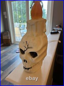 Rare Vintage Halloween Blow Mold Skeleton Skull With Candle