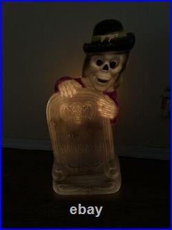 Rare Vintage Happy Halloween Tombstone Grave Skeleton Top Hat Blow Mold Decor