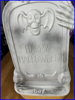 Rare Vintage Happy Halloween Tombstone Grave Skeleton Top Hat Blow Mold Decor